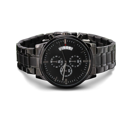 Personalized Groomsmen Black Chronograph Watch With Luxury Gift Box - Amour Pendants