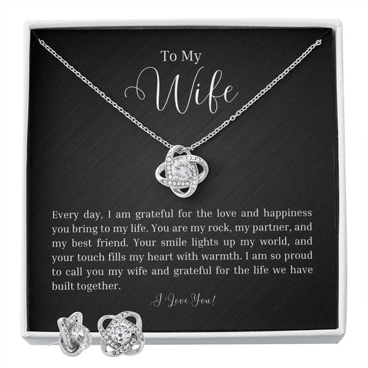 To My Wife from the Bottom of My Heart Love Knot Earring & Necklace Set - Amour Pendants