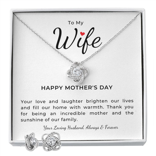 To My Wife, My Sunshine on Mother's Day - Love Knot Earring & Necklace Set - Amour Pendants