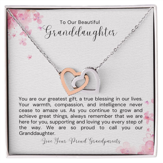 Our Granddaughter, Our Greatest Gift - Interlocking Hearts Necklace - Amour Pendants