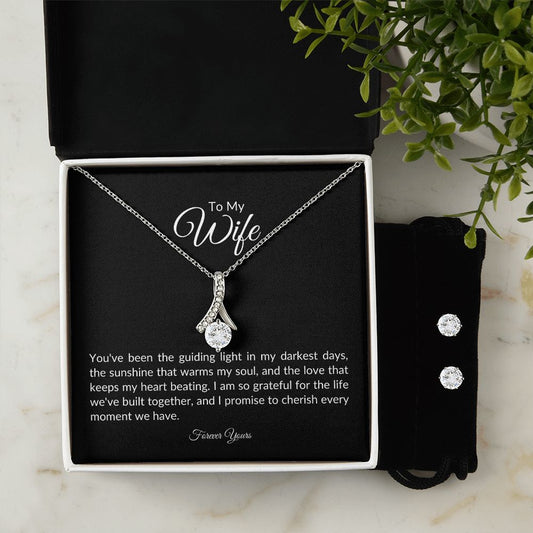 The Light Of My Life - Petite Ribbon Necklace and Earring Set - Amour Pendants