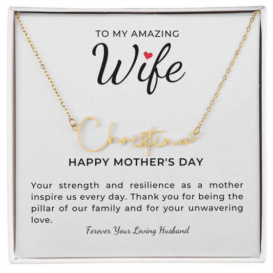 To My Wife, Our Family's Strength - Signature Name Necklace - Amour Pendants