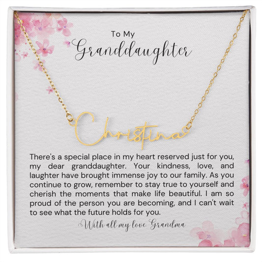 To My Granddaughter from the Bottom of My Heart Signature Name Necklace - Amour Pendants