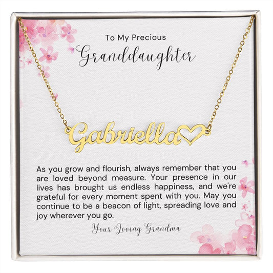 A Loving Note to My Precious Granddaughter Heart Name Necklace - Amour Pendants