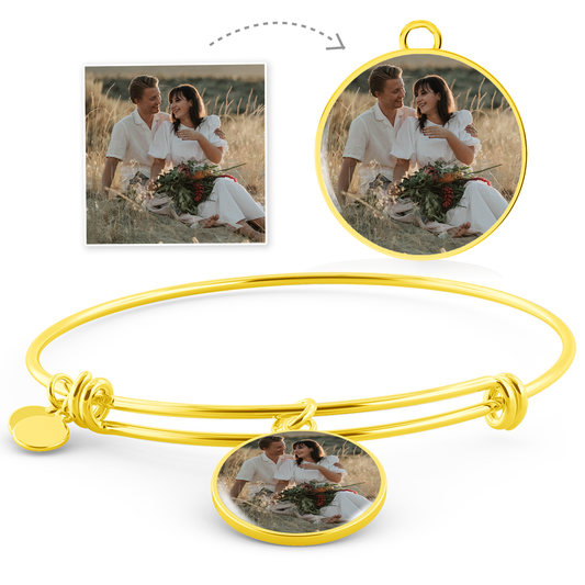 Personalized Round Photo Bangle - Gift For Wife - Amour Pendants