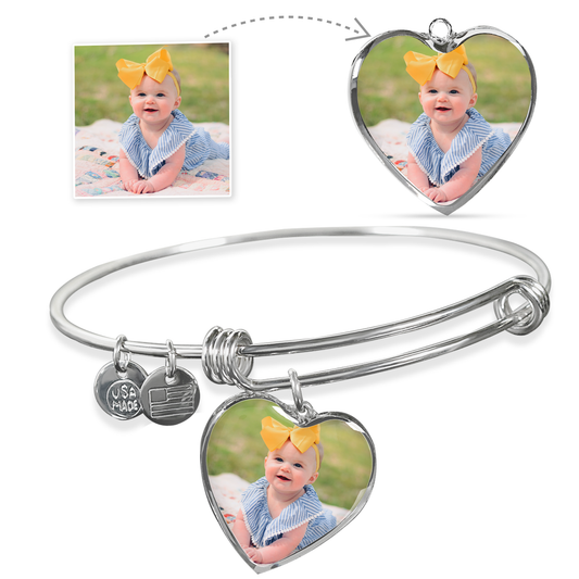 Personalized Heart Photo Bangle - Gift For New Mom - Amour Pendants